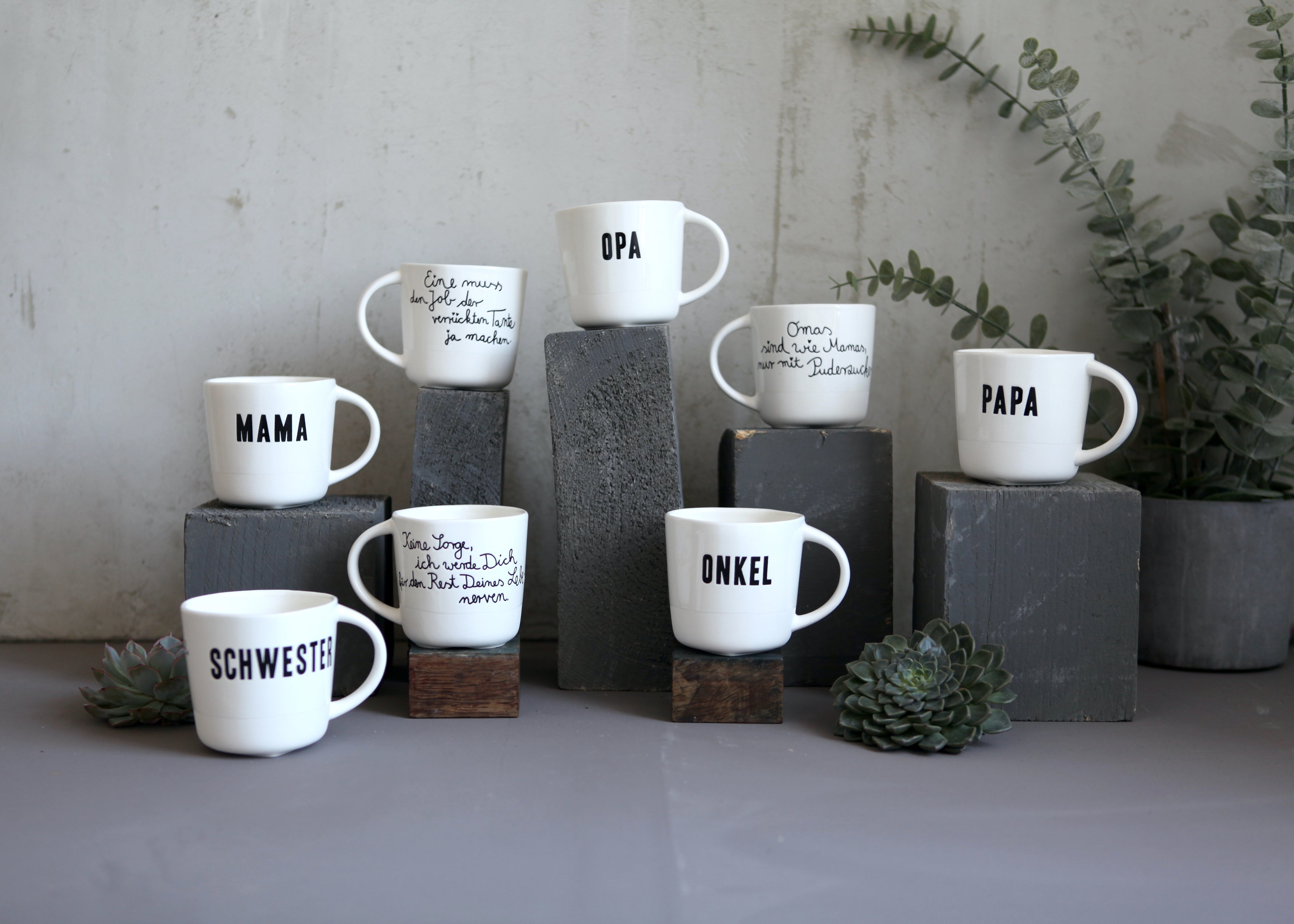 Familientassen verschiedene Sorten